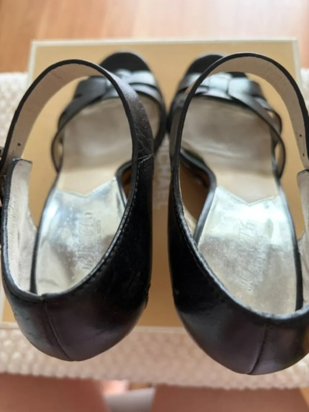 🖤 Michael Kors Somerly Black Leather Espadrille Wedge Sandals 8.5